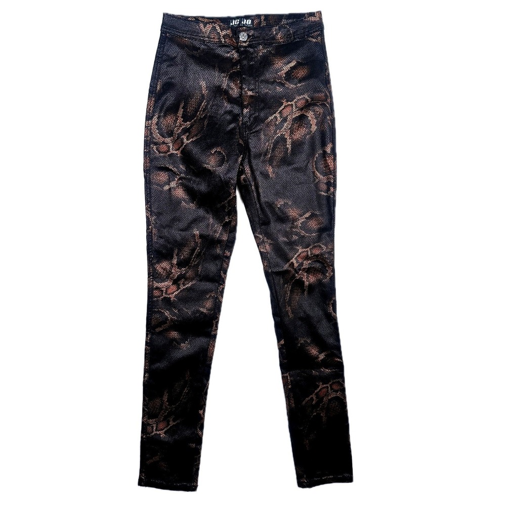 JC & JQ Jeans Women's Snake Print Skinny Leg‎ Pants Size L Black Brown Metallic